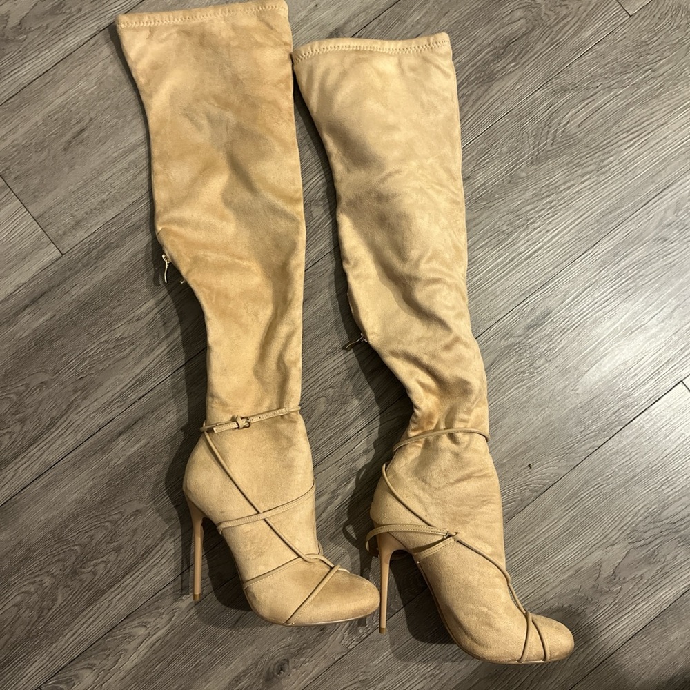 EGO Tan Over the Knee Stiletto Boots